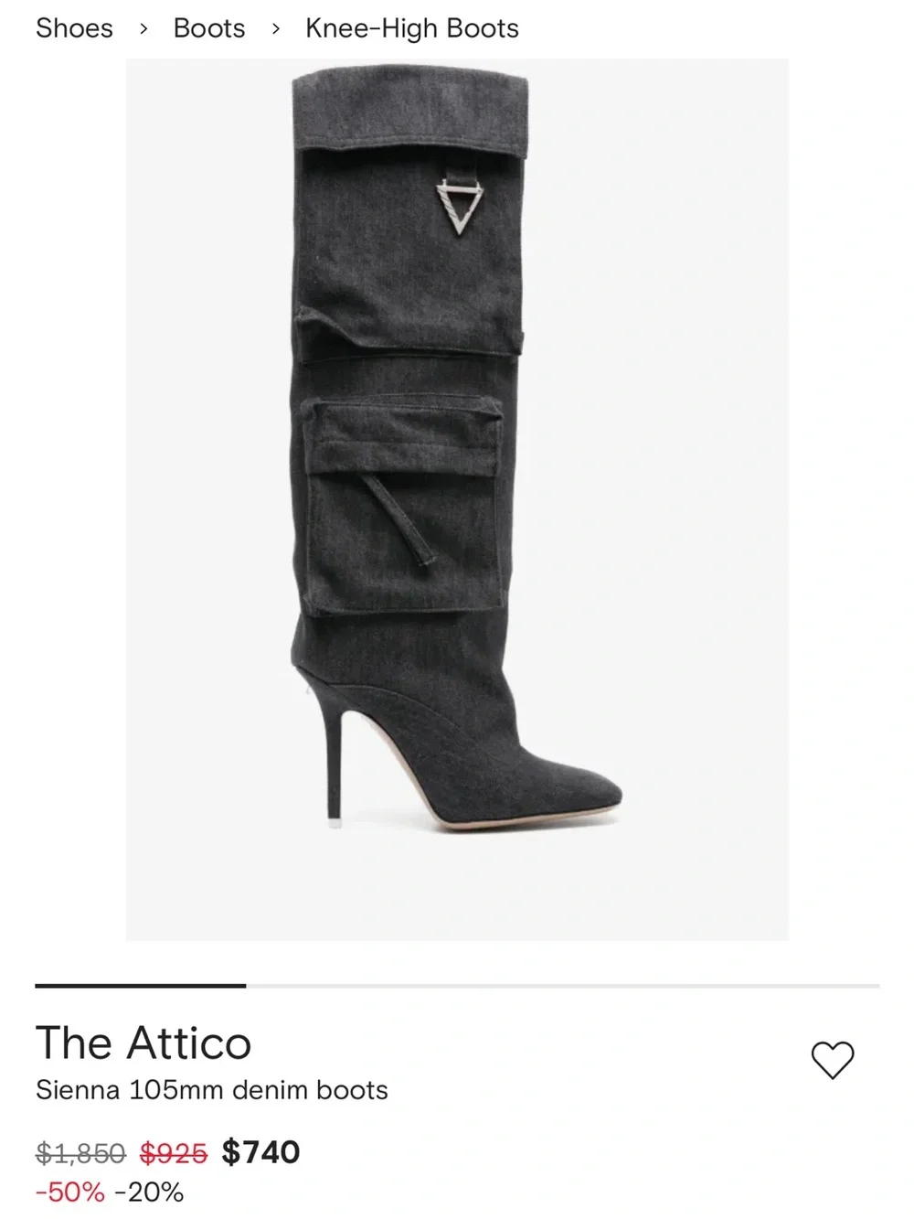 The Attico Dark Denim Knee Stiletto Boots